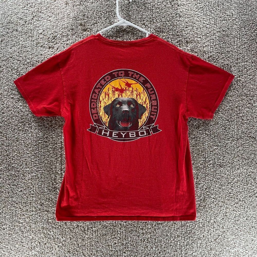 Heybo Shirt Mens Large Red Outdoors Hunting Cotton Casual Short Sleeve Logo Crew